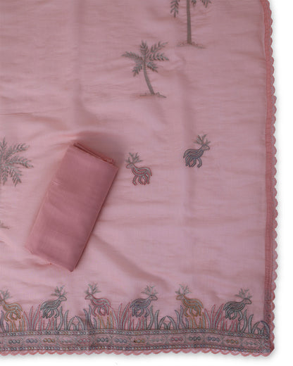 Peach Fine Chanderi Suit with Resham Zari Embroidery & Dupatta
