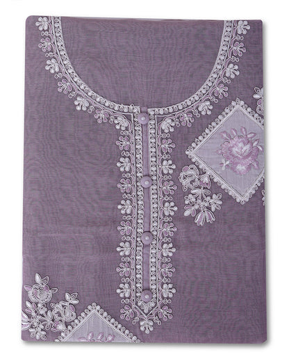 Misty Lilac Grey Fine Chanderi Suit with Embroidered Dupatta & Cotton Bottom