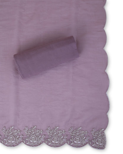 Misty Lilac Grey Fine Chanderi Suit with Embroidered Dupatta & Cotton Bottom