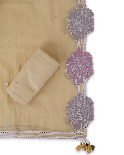 Yellow Fine Chanderi Suit with Resham Embroidery & Dupatta