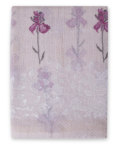 White Onion Pink Chanderi Block Printed Suit with Embroidery Dupatta & Cotton Bottom