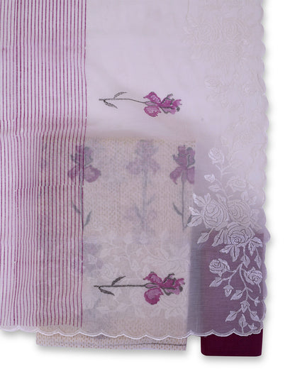 White Onion Pink Chanderi Block Printed Suit with Embroidery Dupatta & Cotton Bottom
