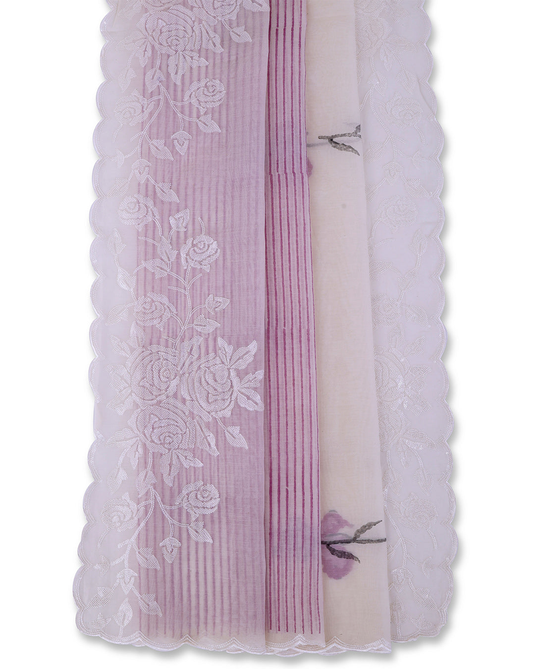 White Onion Pink Chanderi Block Printed Suit with Embroidery Dupatta & Cotton Bottom