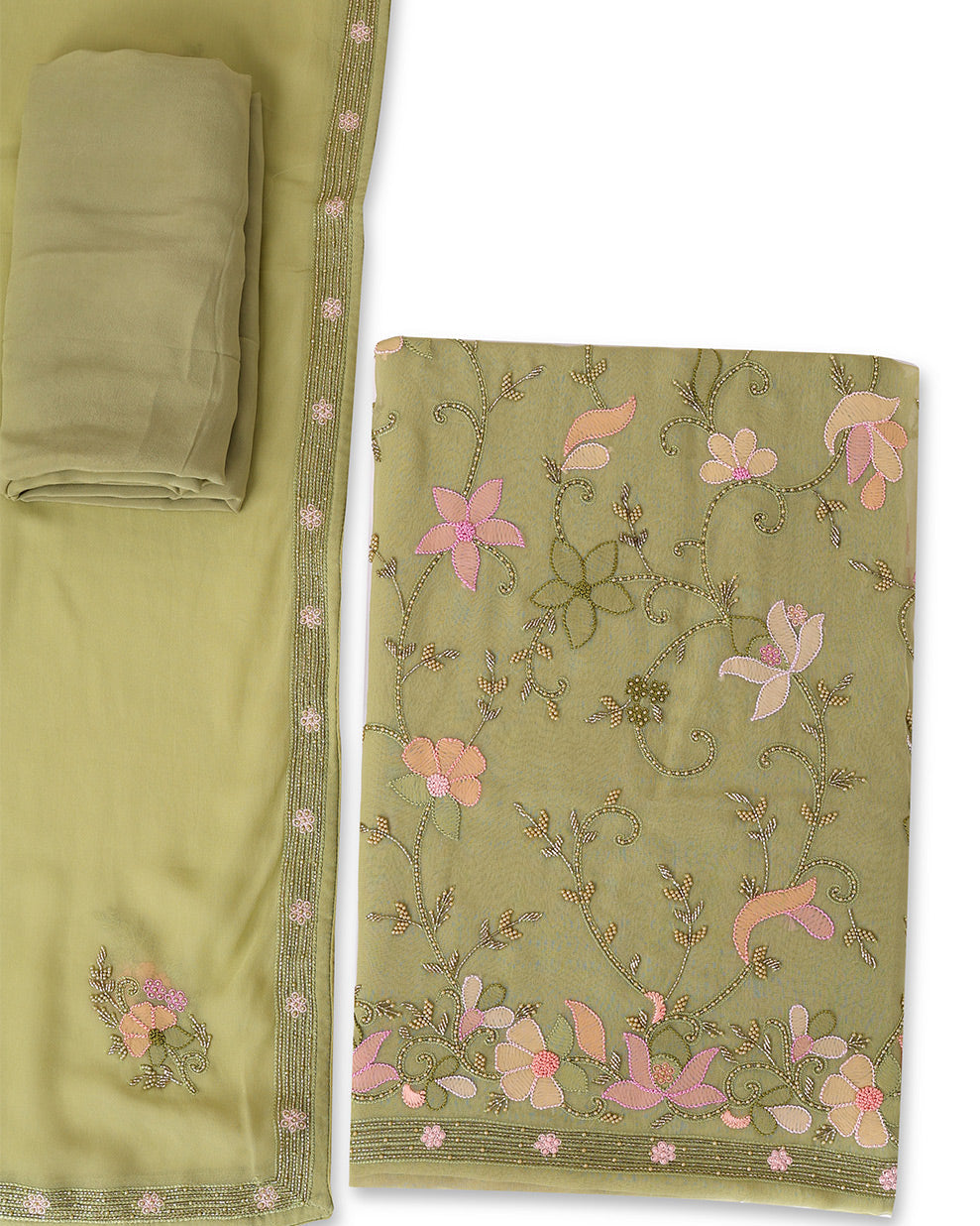 Pista Green Viscose Georgette Kurta Suit with Resham & Cut-Dana Embroidery
