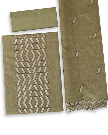Mehendi Green Kora Chanderi Suit with Resham Embroidery Dupatta