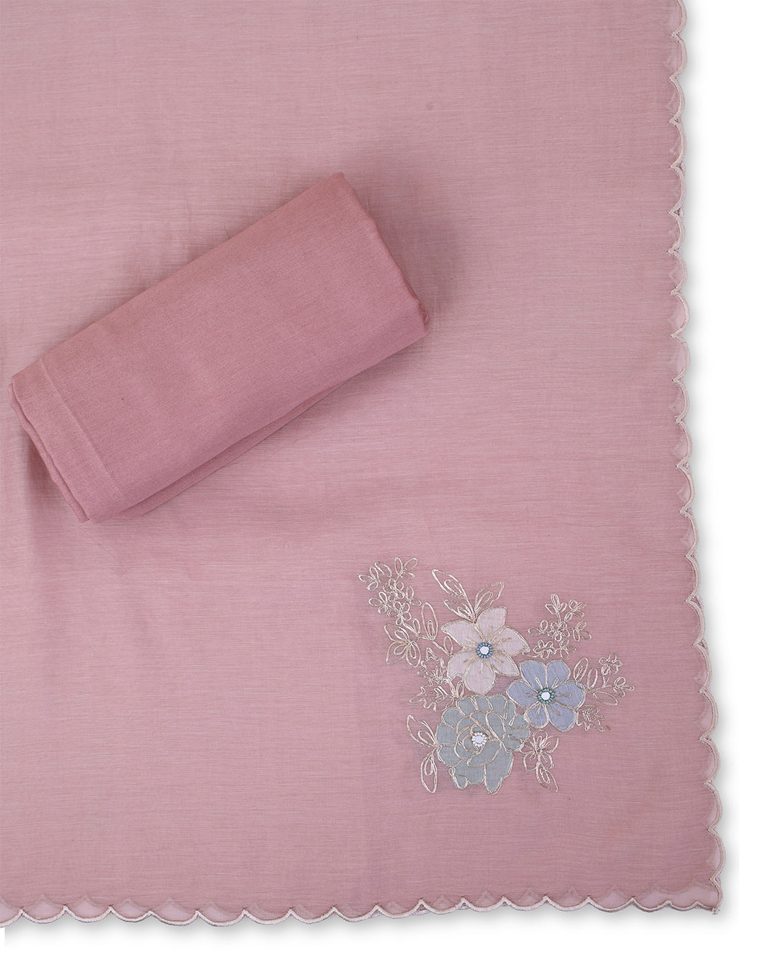 Dusty Mauve Fine Chanderi Suit with Embroidery & Dupatta Set