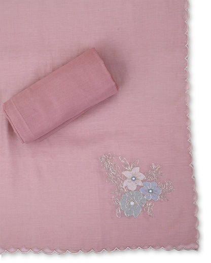 Dusty Mauve Fine Chanderi Suit with Embroidery & Dupatta Set