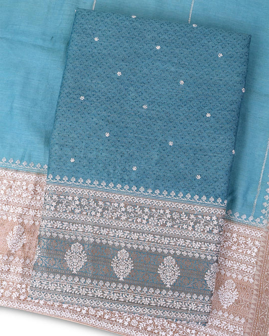 Sea Green Muga Tussar Woven Suit with Resham Embroidery & Dupatta