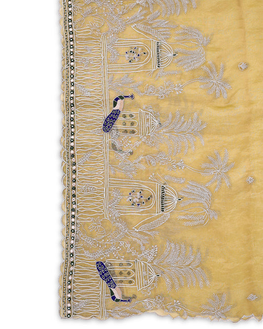 Organza Gold Tissue Kasab Gota Lace Resham Peacock  Embroidered Buti Dupatta
