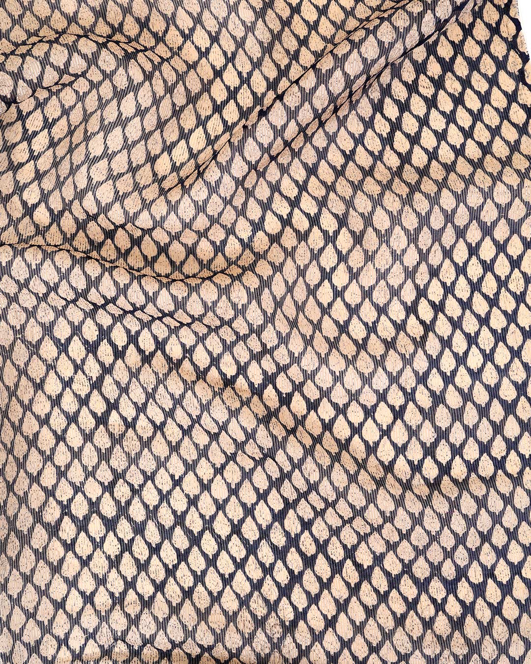 Indigo Blue Beige Noil Organza Printed Buti Fabric