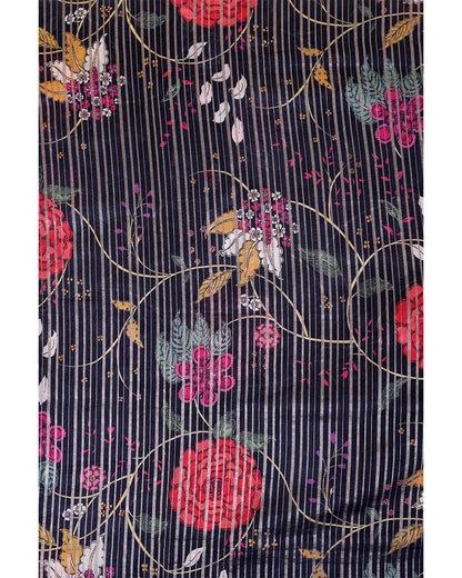 Chanderi Printed Silver Stripes Fabric