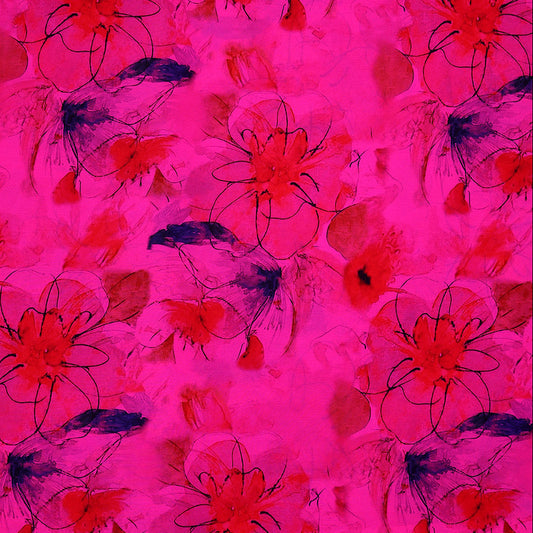 Neon Pink Crepe Digital Floral Printed Fabric