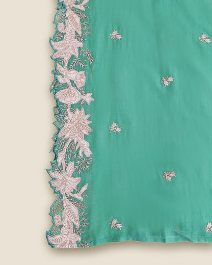 Green Fine Chanderi Suit with Zari Appliqué Embroidery & Dupatta