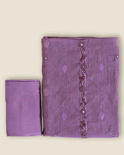 Purple Kora Chanderi Woven Suit with Thread, Sequence & Mirror Embroidery
