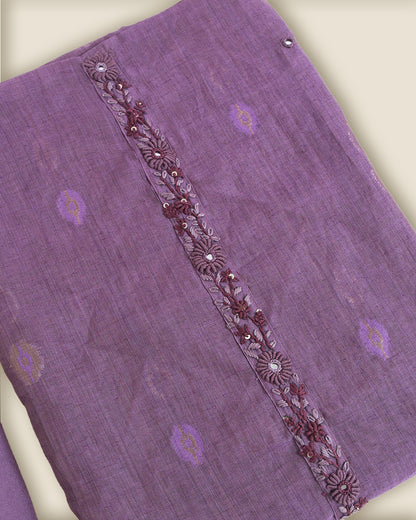 Purple Kora Chanderi Woven Suit with Thread, Sequence & Mirror Embroidery