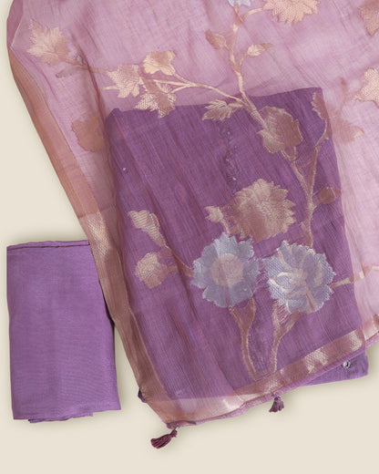 Purple Kora Chanderi Woven Suit with Thread, Sequence & Mirror Embroidery