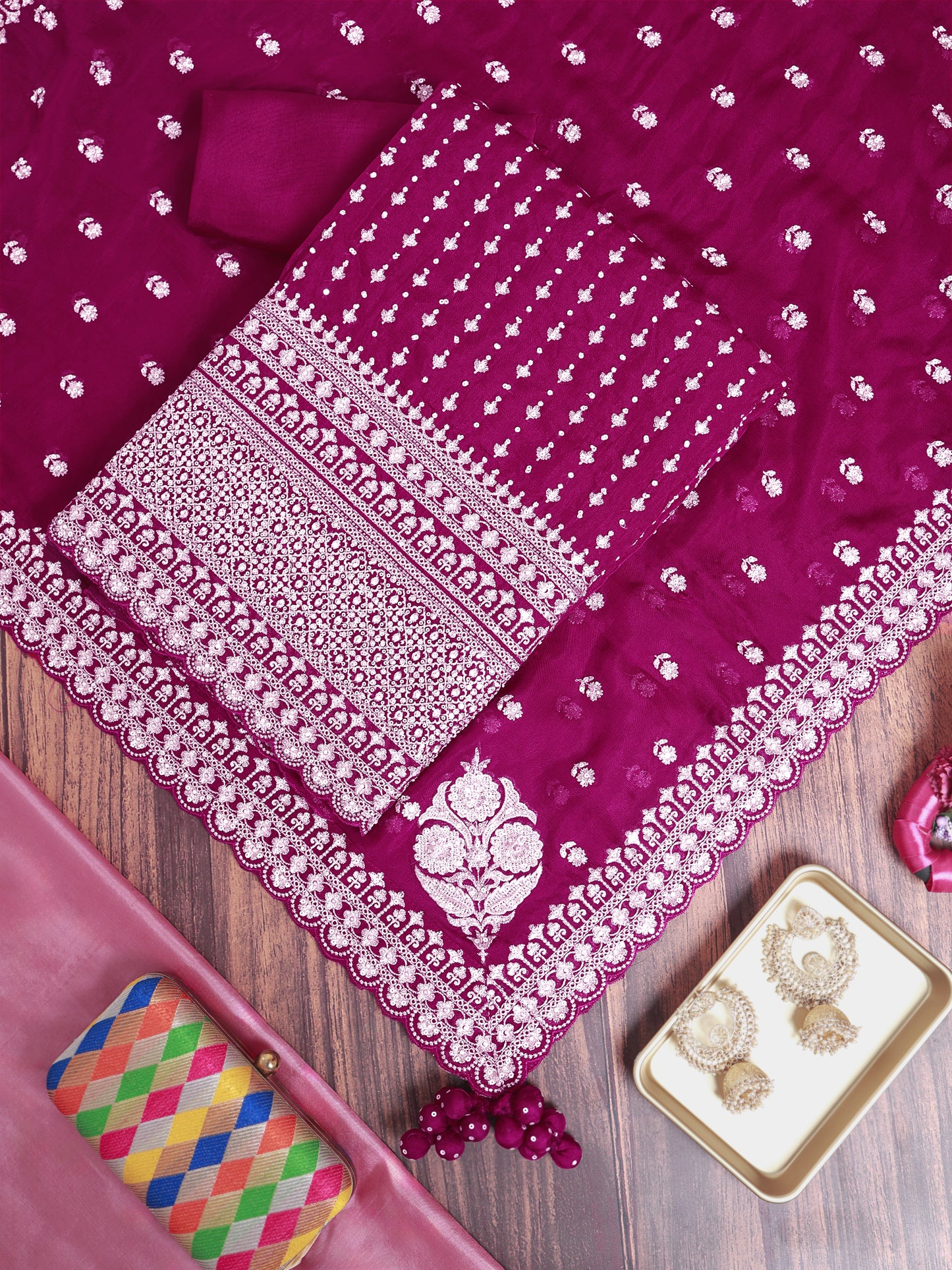Jamuni Organza Kurta Set with Zari, Sequins & Pearl Embellishments