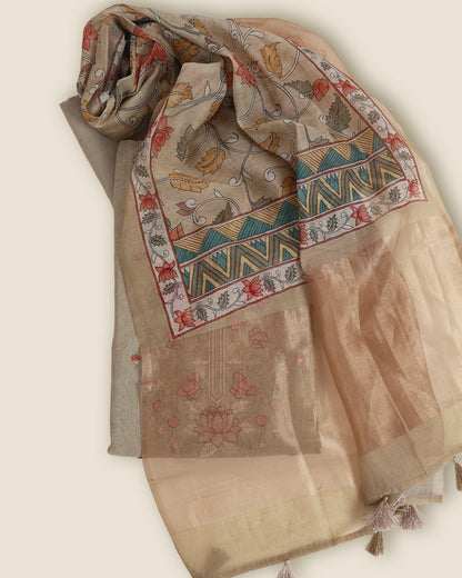 Dusty Green Fine Chanderi Suit with Resham Embroidered Neck