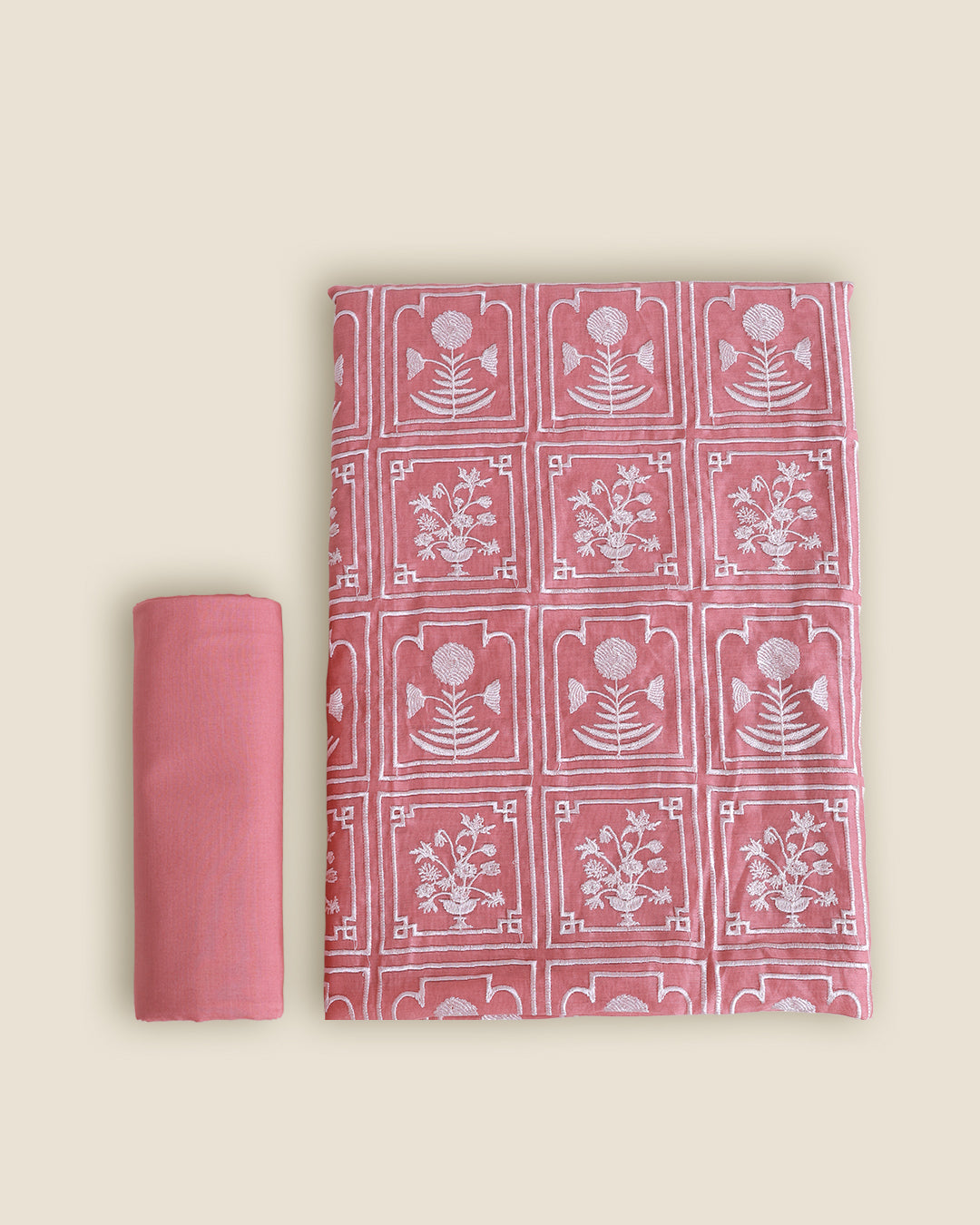 Peach Fine Chanderi Suit with Thread Embroidery & Dupatta