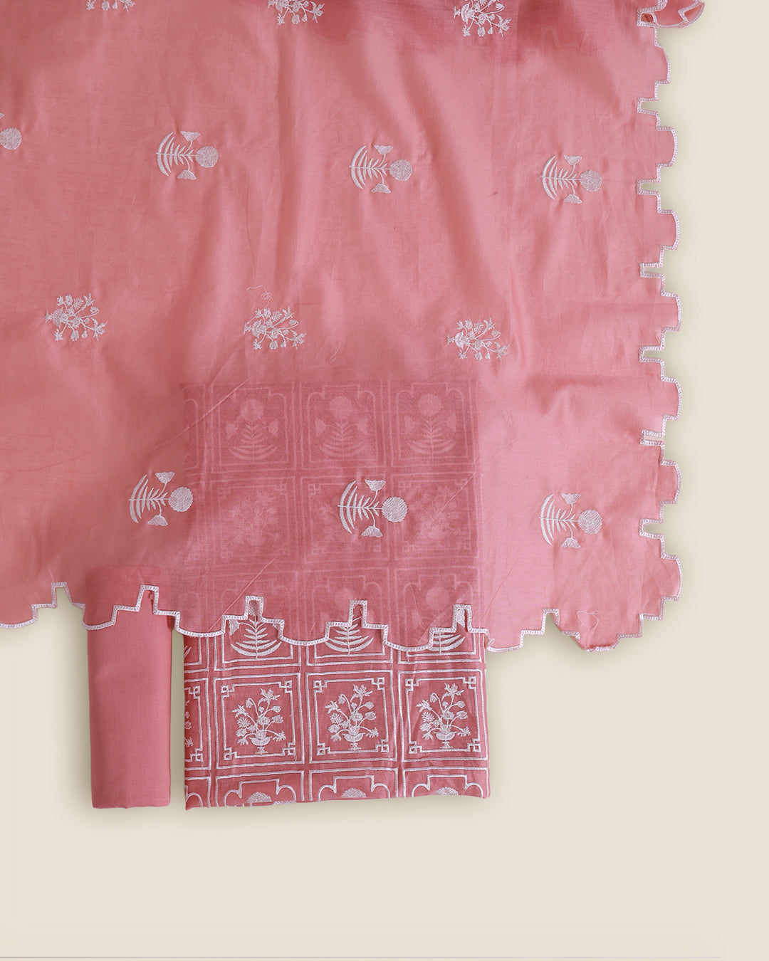 Peach Fine Chanderi Suit with Thread Embroidery & Dupatta