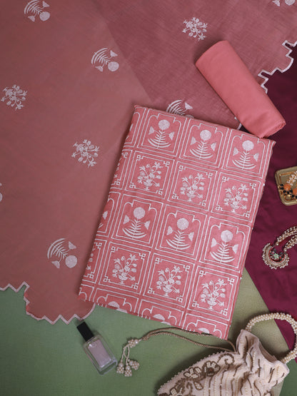 Peach Fine Chanderi Suit with Thread Embroidery & Dupatta