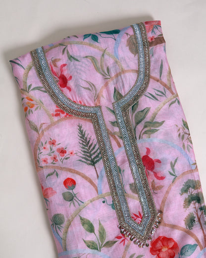 Pastel Pink Fine Chanderi Digital Printed Suit with Embroidered Dupatta