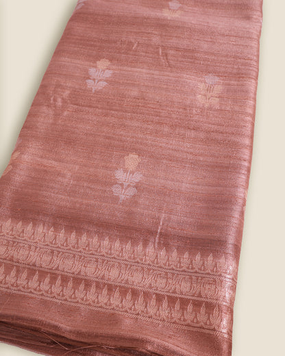Brown Raw Silk Hand Woven Kurta with Yellow Organza Dupatta & Bottom Suit