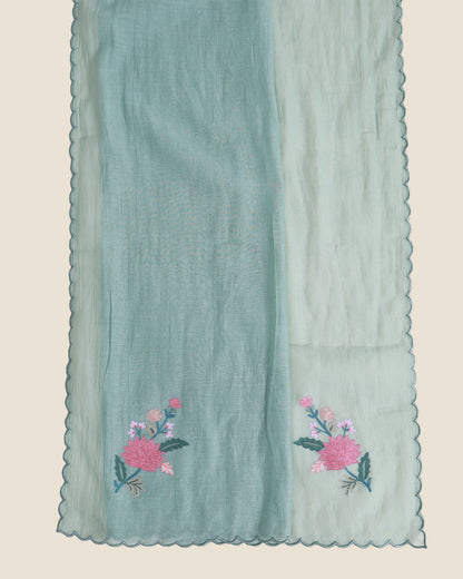 Sea Green Fine Chanderi Suit with Aari Embroidery & Butti Dupatta