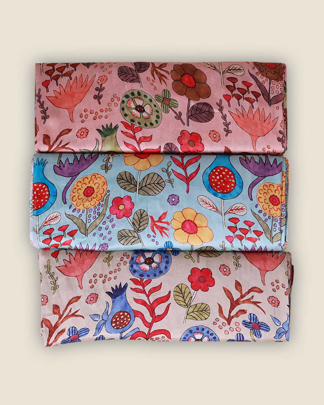 Peach Modal Satin Digital Kalamkari Printed Fabric