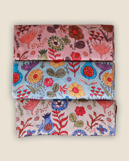 Peach Modal Satin Digital Kalamkari Printed Fabric