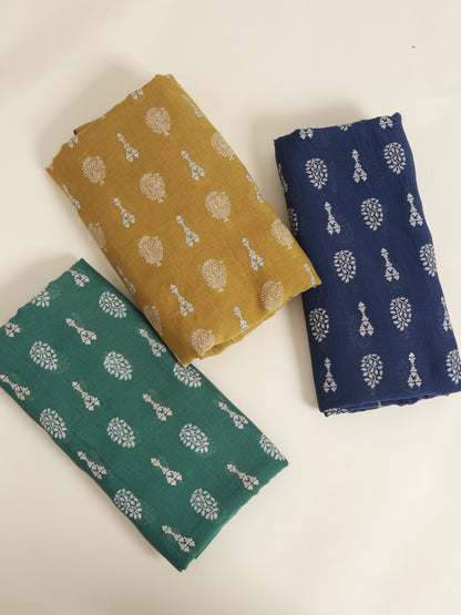 Chanderi Printed Dori Buti Embroidery Fabric