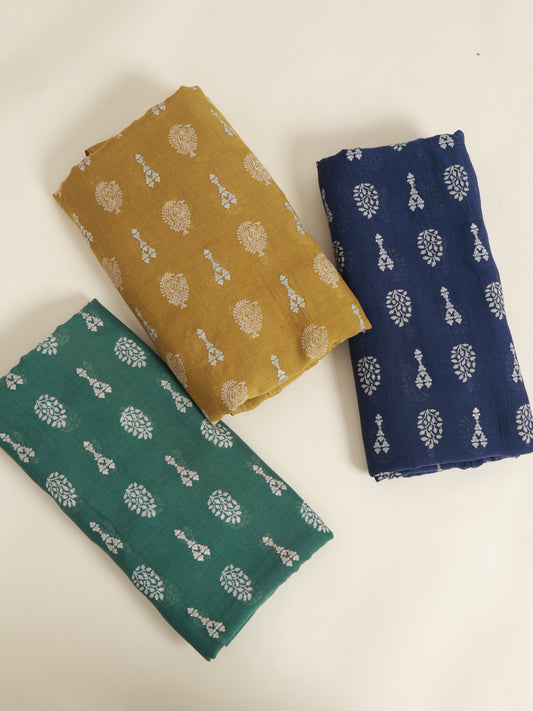 Chanderi Printed Dori Buti Embroidery Fabric
