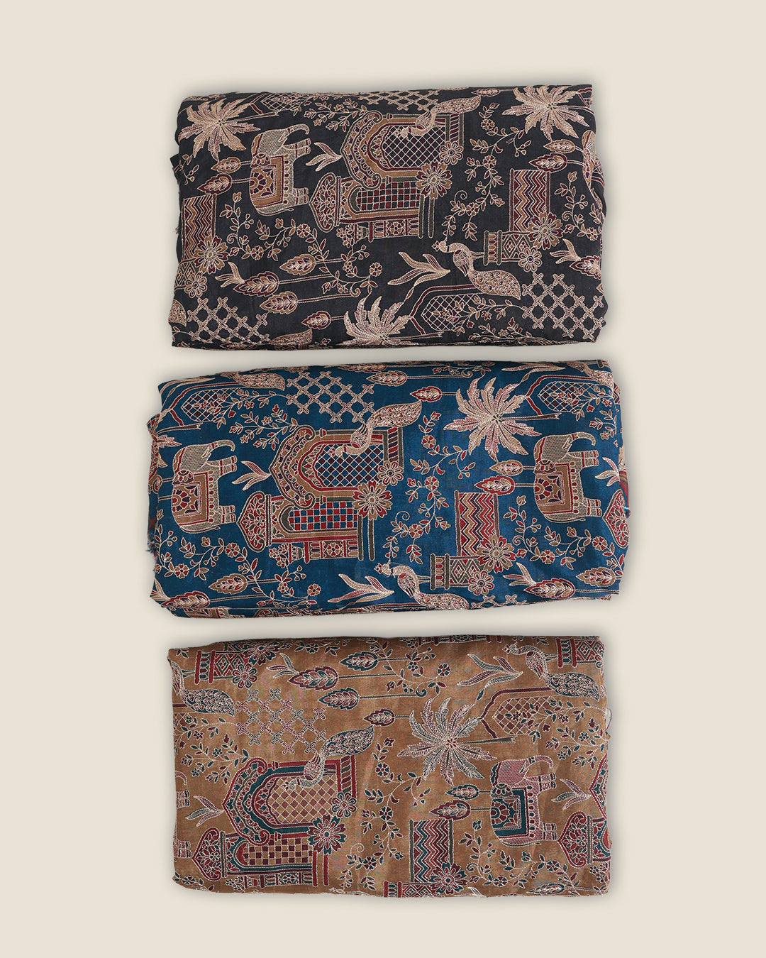 Slub Silk Figure Printed Fabric with Kasab Zari Embroidery