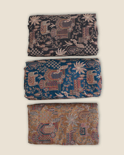 Slub Silk Figure Printed Fabric with Kasab Zari Embroidery