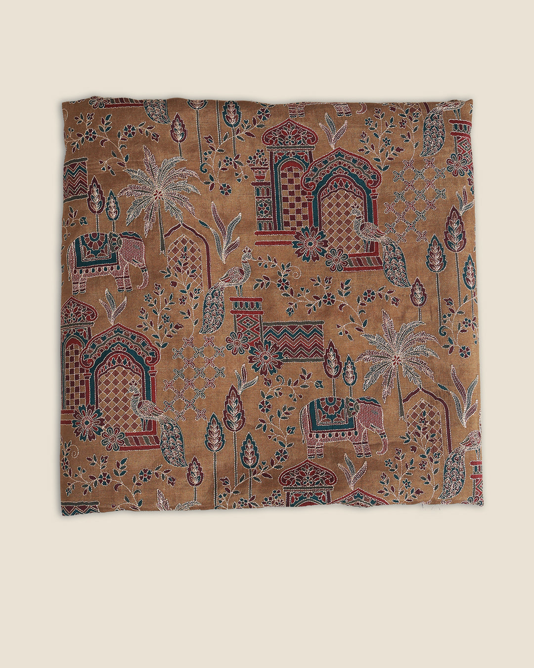 Slub Silk Figure Printed Fabric with Kasab Zari Embroidery