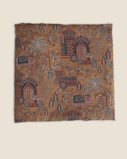 Slub Silk Figure Printed Fabric with Kasab Zari Embroidery
