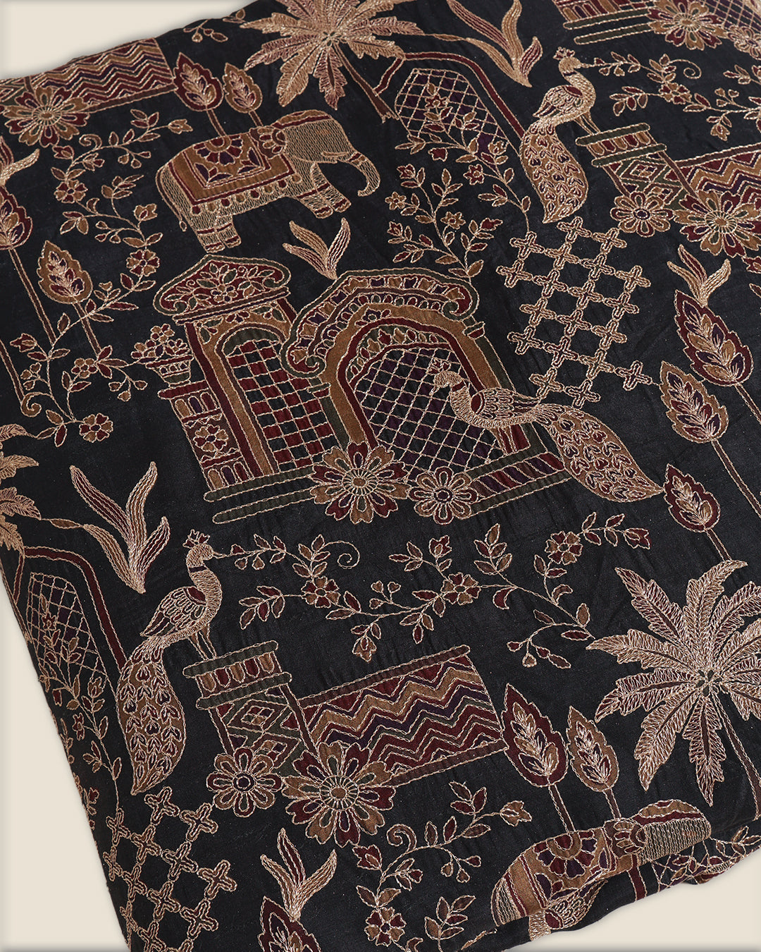 Slub Silk Figure Printed Fabric with Kasab Zari Embroidery