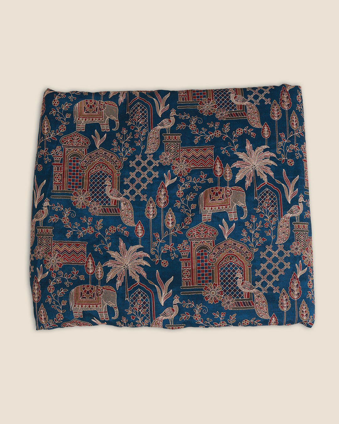 Slub Silk Figure Printed Fabric with Kasab Zari Embroidery