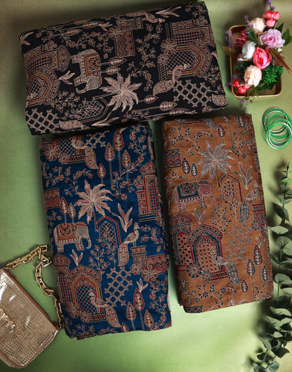 Slub Silk Figure Printed Fabric with Kasab Zari Embroidery