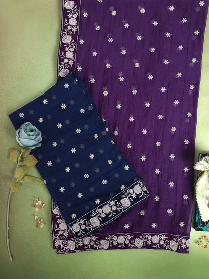 Malai Chanderi Taar Buta Border Embroidered Dupatta Fabric