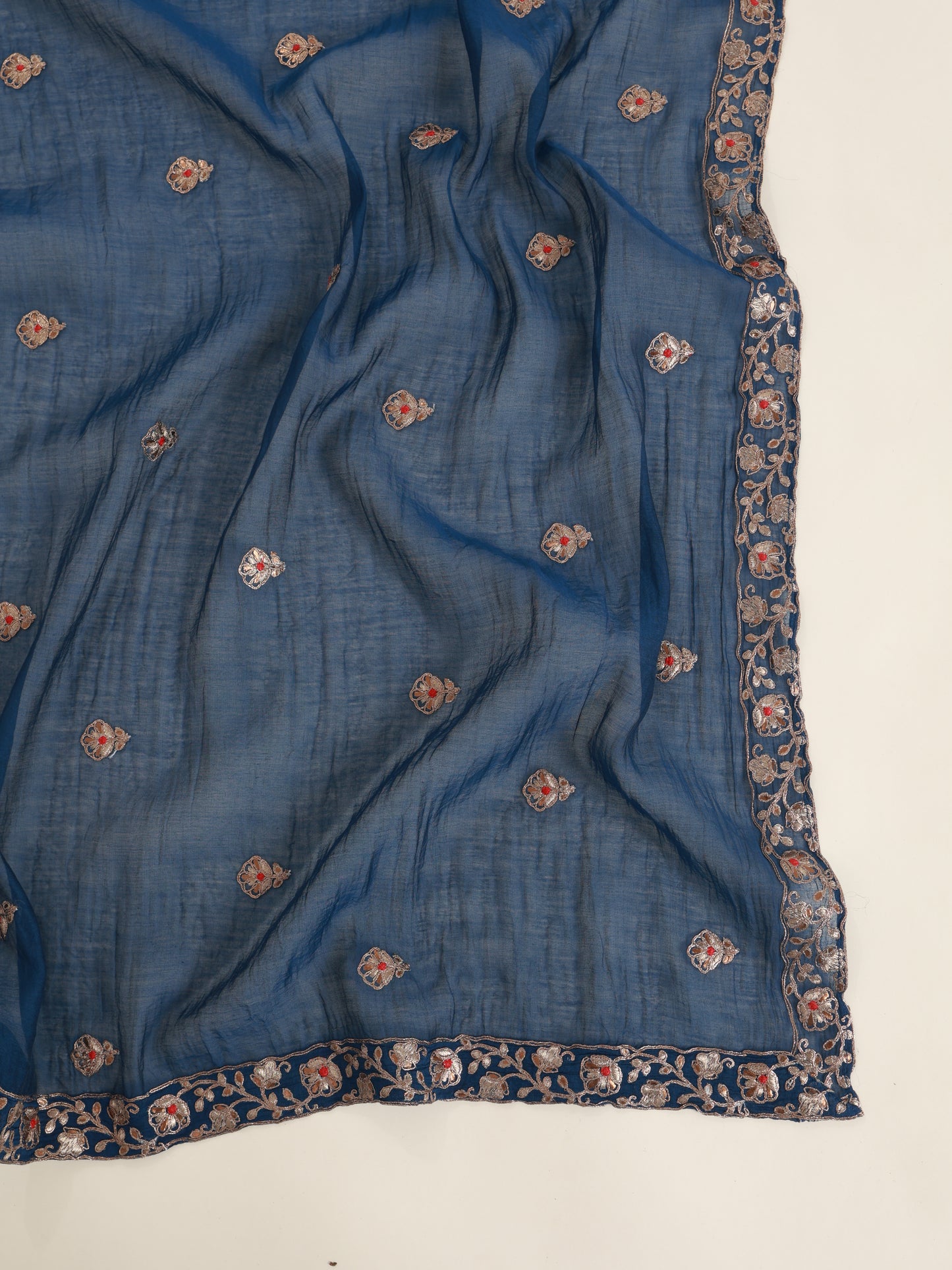 Fine Chanderi Antique Kasab Embroidered Fabric with Mina Dupatta