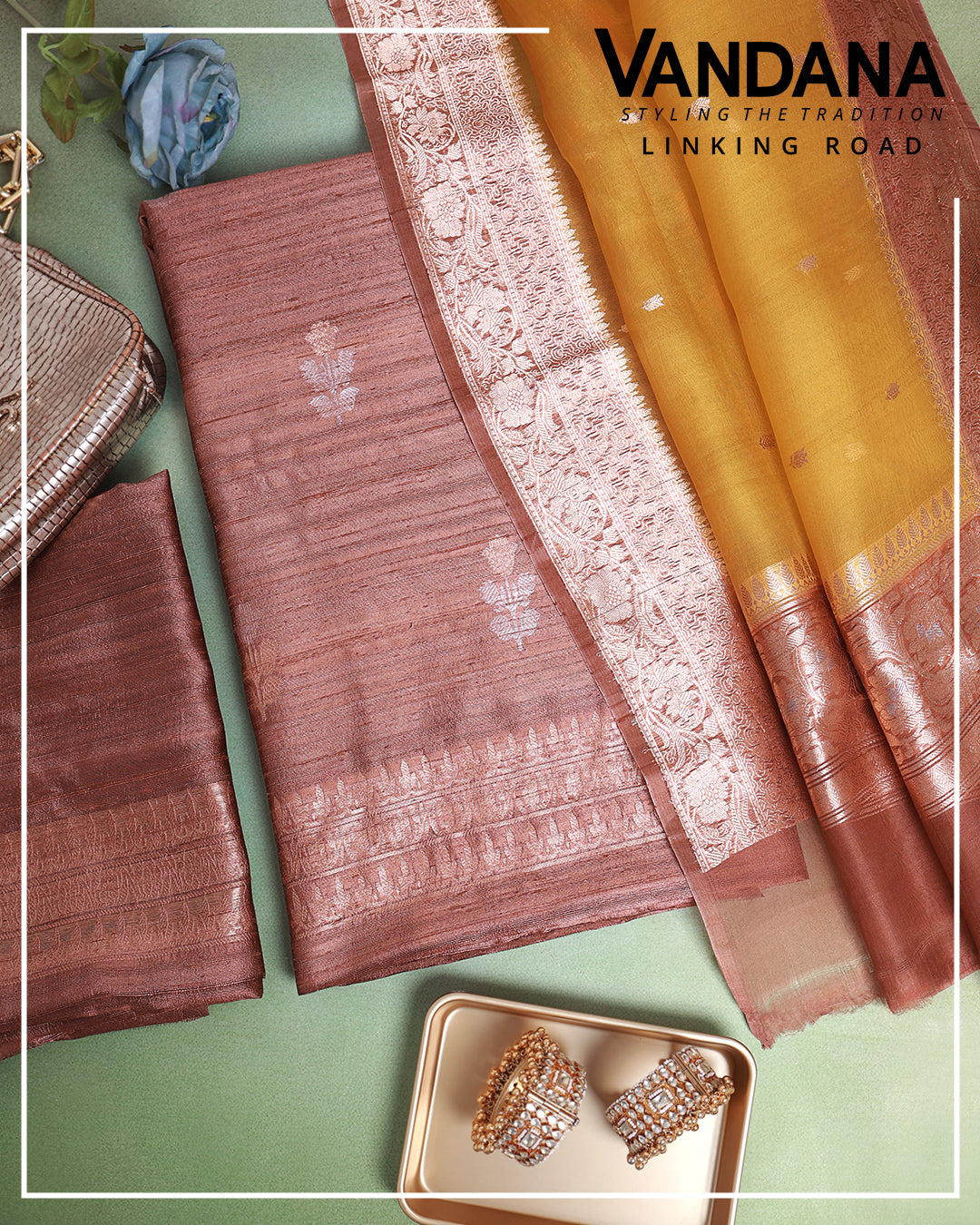 Brown Raw Silk Hand Woven Kurta with Yellow Organza Dupatta & Bottom Suit