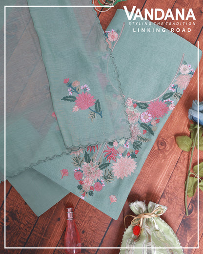 Sea Green Fine Chanderi Suit with Aari Embroidery & Butti Dupatta