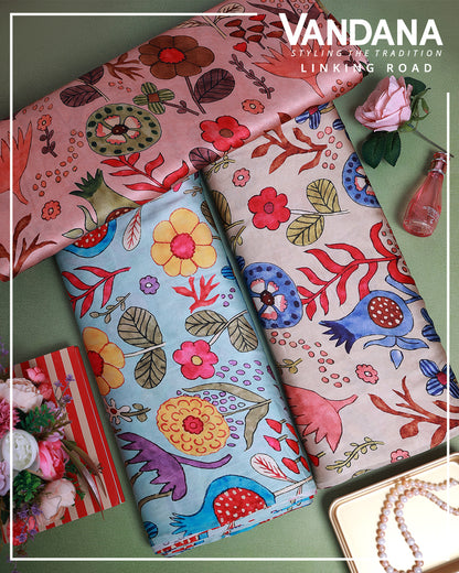 Peach Modal Satin Digital Kalamkari Printed Fabric