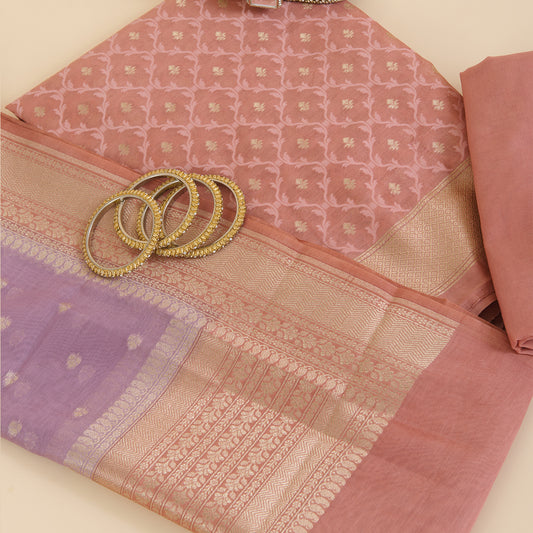 Dusty Peach Chanderi Woven Suit with Dusty Mauve Dupatta
