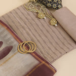 Cement Grey Chanderi Thread Embroidered Stripe Suit