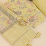 Beige Gold Chanderi Applique Embroidered Kurta Set