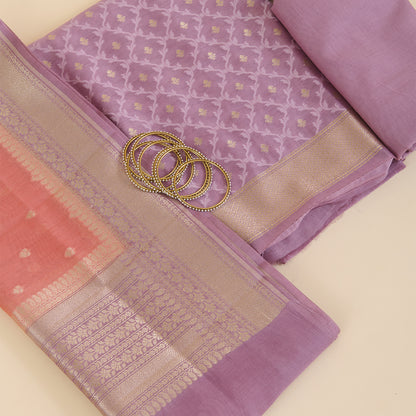 Dusty Mauve Chanderi Woven Suit with Dusty Peach Dupatta