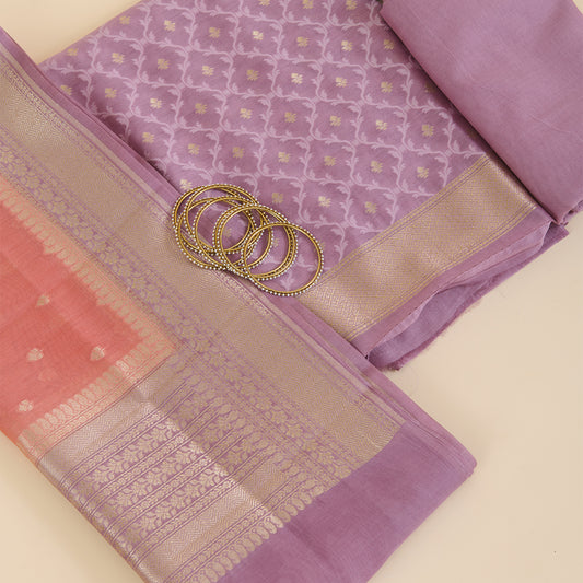 Dusty Mauve Chanderi Woven Suit with Dusty Peach Dupatta