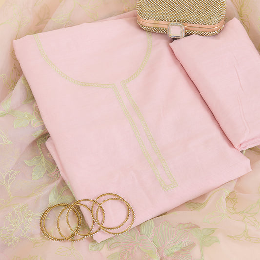 Pink Chanderi Silk Resham Embroidered Suit with Organza Dupatta